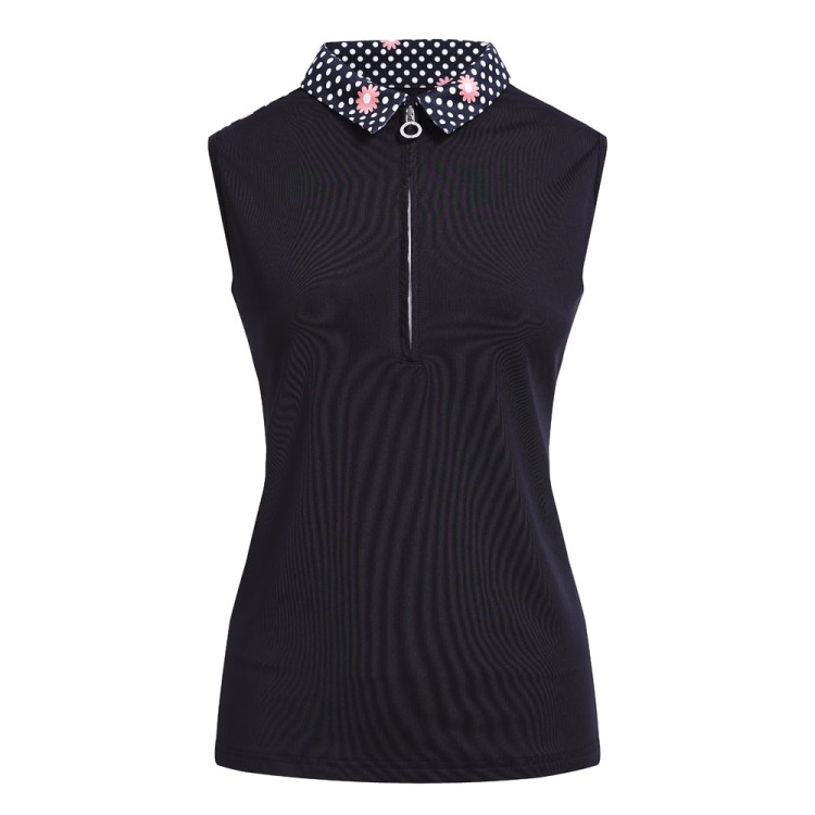 JRB Women's Golf Shirt - Black with Peach Print - Sleeved or Sleeveless