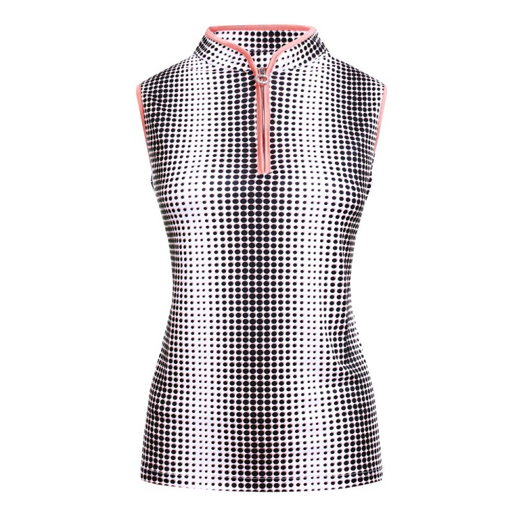 JRB Women's Golf Shirt - Coral Peach Spot Print - Sleeved or Sleeveless