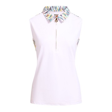 JRB Women's Golf Shirt - White with Sapphire Blue Print - Sleeved or Sleeveless